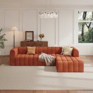 118.9" Orange Velvet Modular Pit Sectional Sofa Set Convertible 4-Piece Upholstered