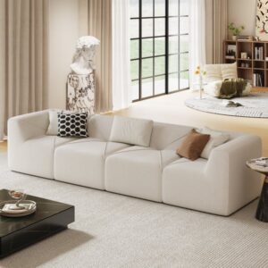 128" 4-Piece Modular White Velvet Sectional Sofa