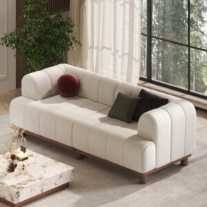 80" Boucle 2-Piece Sofa with Wood Legs