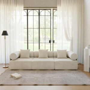 Serene 110" Modern 3-Piece Modular White ChenilleVelvet 3-Seater Sofa