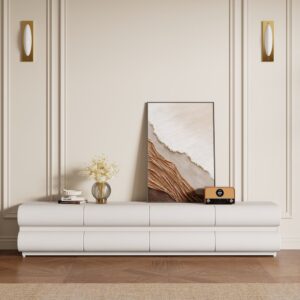 Humply 78.7" Modern White Leather Long TV Stand with 8 Drawers Media Console