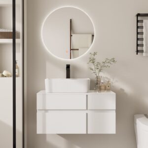 31.5" White Bathroom Vanity & 24" LED Bathroom Vanity Mirror Set