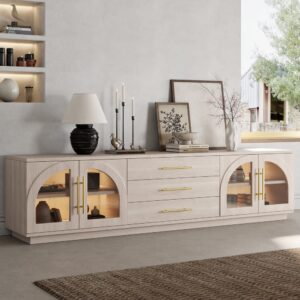 Arune 80" Arched Glass Doors TV Stand with Storage and LED