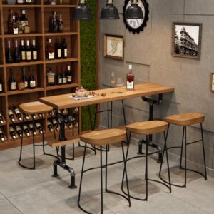 Bar Set 63" Industrial Bar Table with 4 Bar Stools Seats 2-4 People