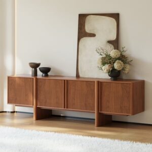 80" Walnut Solid Wood Fluted TV Stand