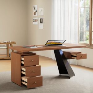 Modern Rubberwood Straight Desk with 4 Drawers, Executive Office Desk (63")