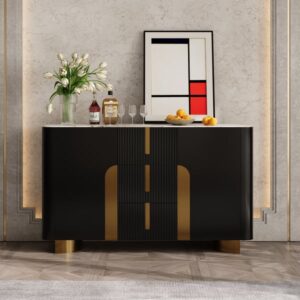 Artus Modern Matte Black 59"W Sintered Stone Sideboard 3 Drawers Kitchen Buffet Table