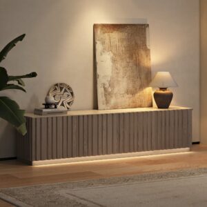 Aura 83" Ash Wood Fluted Whitewash TV Stand with Sintered Stone Top