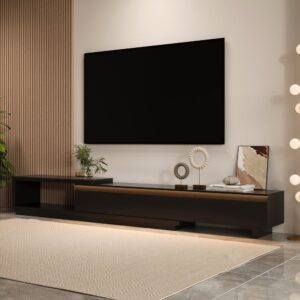 Quoint Extendable TV Stand with 3 Drawers and Light(71"-100")