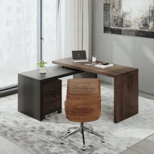 Modern Rotatable L-Shaped Executive Desk with Movable File Cabinet (59.8" )