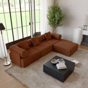 Serene 110" 4-Piece Modular Chenille Velvet L-Shaped Sectional with Ottoman