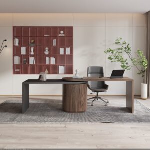 L Shaped Desk with Drawers, 59.8" Modern Rotating Executive Office Desk