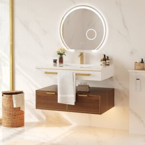36" Wall-Mounted Bathroom Vanity & 28" LED Bathroom Vanity Mirror Set