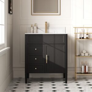 Bathroom Vanity Set 29.9'' Modern Freestanding Sintered Stone Bathroom Black with Sink