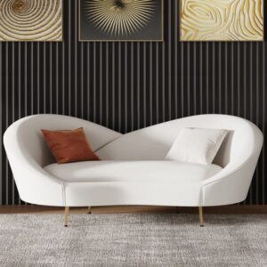 93" Modern White Velvet Upholstered Large 3-Seater Curved Sofa