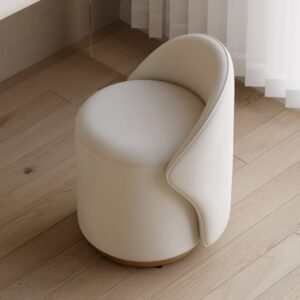 Leather Round Makeup Vanity Stool with Back Accent Chair