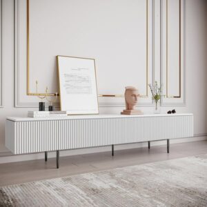 Modern 70.9" TV Stand with Drawers Line Media Console with Black Metal Legs