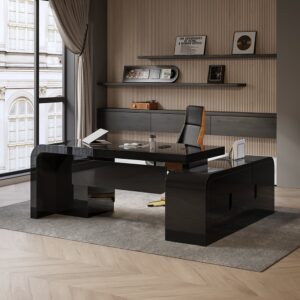 Chicent Modern Black L-shaped Executive Desk with Ample Storage Left Hand (70.9'')