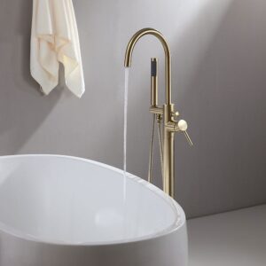 Brewst Freestanding Single Handle Tub Filler Faucet with Handshower Brass Brushed Gold