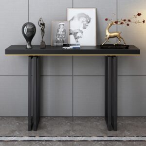 47" Entry Accent Table Narrow Console Table Black Solid Wood & Metal in Large
