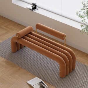 Tufted Velvet Entryway Bench Entryway Furniture in Brown (47.2'')