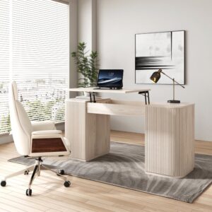 Modern Wash White Standing Computer Desk & Upholstered Swivel Task Chair Set (59.8" )