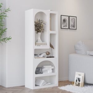 Codiys 59.1" Art Deco White Arched Bookcase Tall Open Geometric Japandi Bookshelf Wood