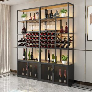 Industrial Standing Wine Rack with Glass Rack