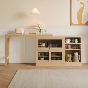 47.2" Farmhouse Extendable Wood Sideboards and Cabinets Natural with Ample Storage