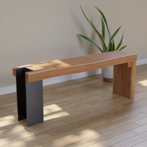 Natural Wood Entryway Bench Modern Bench with Steady Metal Legs (47.2'')