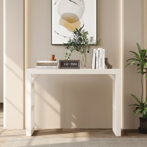 48" Modern White Waterfall Console Table Narrow Wooden Entryway Table