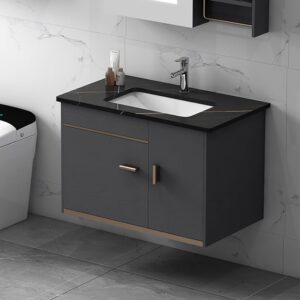 Bathroom Vanity Set 23.6" Modern Floating Sintered Stone Bathroom Vanity Black with Sink