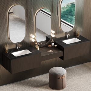 Bathroom Vanity Set 85" Modern Floating Bathroom Vanity Walnut with Double Sinks