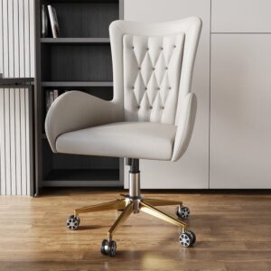 Oakic Modern Leather Office Chair White Ergonomic Swivel Desk Chair Height Adjustable