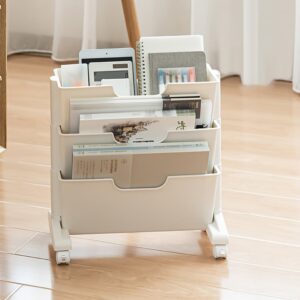 Modern 3-Tier Magazine Organizer Holder White Book Cart with Ample Open Storage