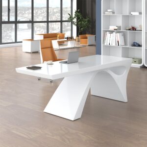 Modern White Computer Desk Rectangular Office Desk with Pedestal Base (71")