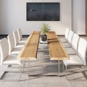 River 94.5" Live-Edge Conference Table Rectangle Table Cable Management Natural & Clear