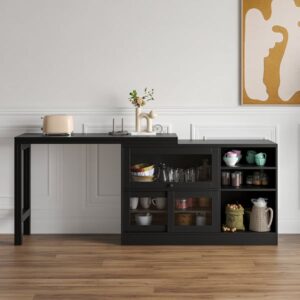 47.2" Farmhouse Extendable Wood Sideboards and Cabinets Black with Ample Storage