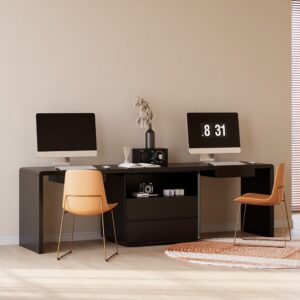 2-Person Double Desk Modern Black Rectangular Office Desk 4 Drawers & 1 Cabinet (94.5" )