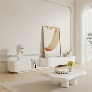 Extendable Off White Modern TV Stand with 4 Drawers(78"-108")