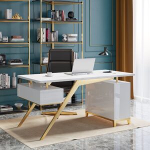 Executive Office Desk with Drawers & Storage White Home & Office Furniture (55'')