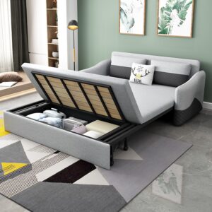 68" Queen 2-Seater Linen Sleeper Sofa with Trundle