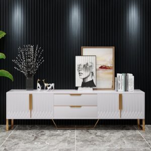 Aro Modern White Wood TV Stand with 2 Drawers & 4 Doors Media Console for 80" TVs