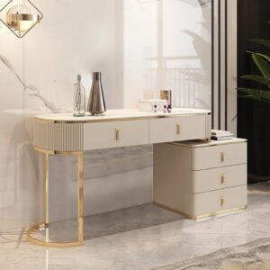 Nordic extendable dressing table with 5 drawers and champagne stone top