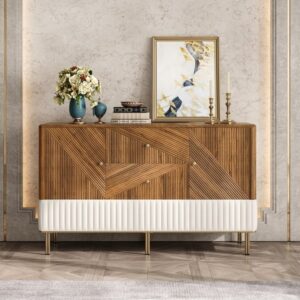 Wovent 60" Mid-Century Modern Walnut Sideboard Wood Kitchen Buffet with Storage