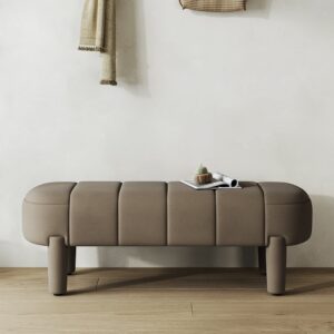 Modern Line Tufted Entryway Bench Coffee Velvet Upholstered Bench with 4 Legs