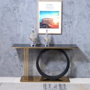 55" Post Modern Black Geometry Console Table Sintered Stone Top Stainless Steel Frame